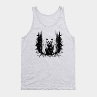 Minimalist black ink silhouette Grizzly bear drawing Tank Top